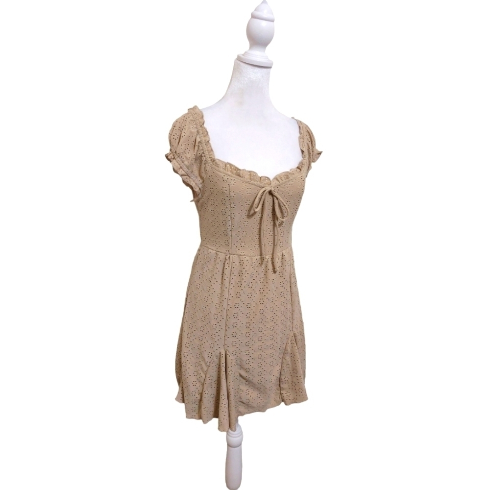 Urban Romantics babydoll dress floral eyelet smocked back ruffle bow cottage M